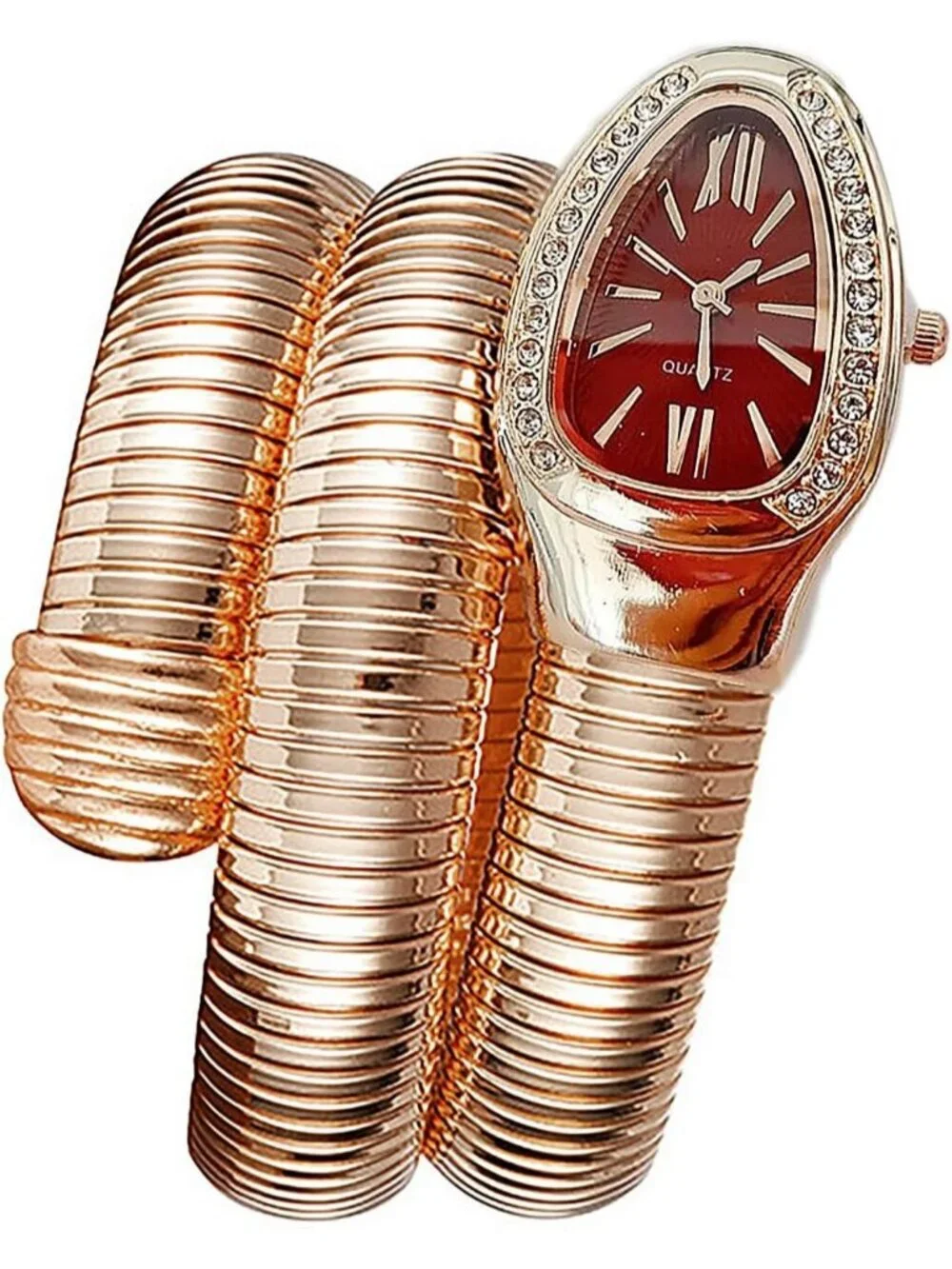 Women's Red Analog Quartz Asymmetrical Snake Shape Bangle Fit Bracelet Watch
